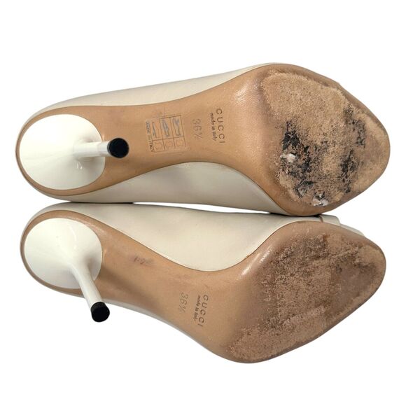 Gucci Peep Toe Horsebit Stiletto Heel Pump Shoes Women 36.5 Beige Leather 247518 - Picture 6 of 10
